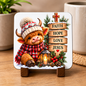 Inspirational Religious Highland Cow Hardboard Coaster "Faith Hope Love Jesus" Graphic 9cm x 9cm Square Drinks Coaster “ Cute Calf in Bobble
