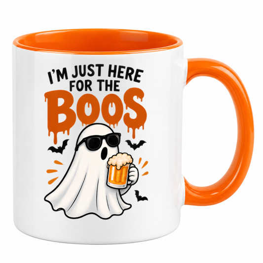 Halloween Mug "I'm Just Here For The Boos Ghost" I'm Just Here For The Boos Ghost 325ml Ceramic Coffee Mug – Funny Halloween Autumn Tea Cup With Cool Ghost Sunglasses Beer Mug Bats Graphic Gift | Fast Dispatch by UK Seller (M3207)