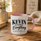 Funny Mug "Kevin Knows Everything And If He Doesn’t He Makes Stuff Up Real Fast" 350ml Ceramic Coffee Cup, Sarcastic Know It All Joke Gift for Kevin, Dad Husband Boyfriend Colleague, Birthday Christmas Secret Santa | Fast Dispatch by UK Seller (M1114)