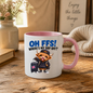 Highland Cow Day Off Mug "OH FFS! Where's My Day Off?" Oh Ffs! Where's My Day Off? 325ml Ceramic Coffee Mug – Cute Highland Cow in Hoodie & Cap with Union Jack Suitcase | Funny Work & Holiday Gift | Fast Dispatch by UK Seller (M3380)