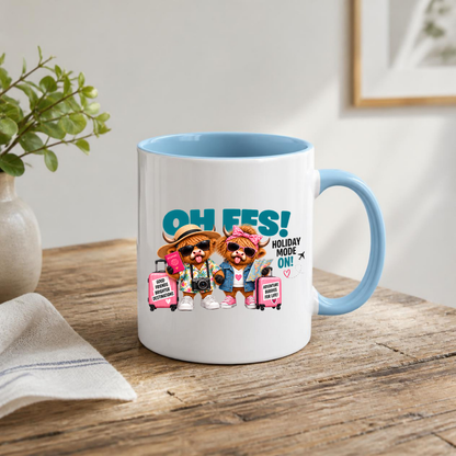 Holiday Highland Cows Mug "OH FFS! Holiday Mode On!" Oh Ffs! Holiday Mode On! 325ml Ceramic Coffee Mug – Cute Highland Cows Travel Buddies with Suitcases, Passport, Map & Camera | Funny Travel Gift | Fast Dispatch by UK Seller (M3370)