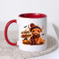 Halloween Mug "Cozy Beanie Happy Halloween" Cozy Halloween Highland Cow 325ml Ceramic Coffee Mug – Autumn Beanie Tea Cup with Wooden Sign Lantern Graphic Gift | Available in Multicolours | Fast Dispatch by UK Seller (M3167)
