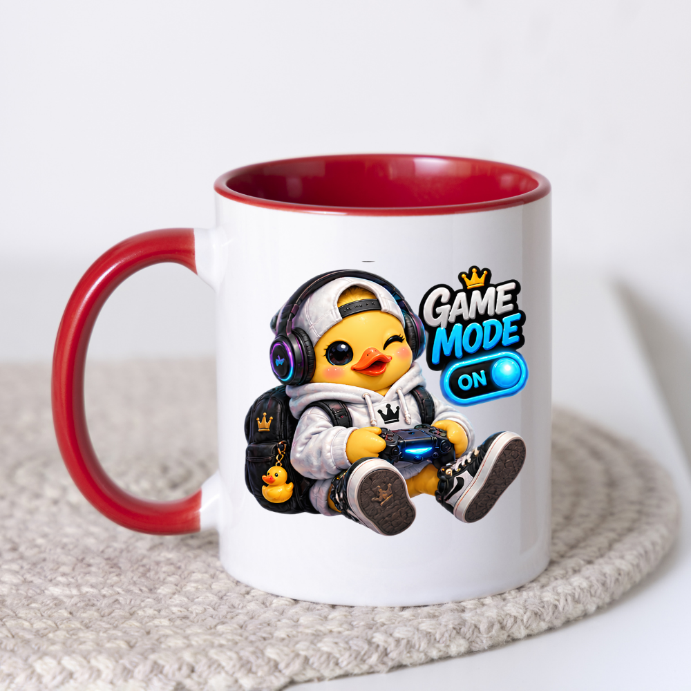 Gamer Mug "Game Mode On Gamer Duck" Game Mode On 325ml Ceramic Coffee Mug – Cute Gamer Duck in White Hoodie, Cap, RGB Gaming Headset Holding Controller Fun Gift For Gamers Friends | Available in Multicolours | Fast Dispatch by UK Seller (M3255)