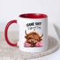 Sassy Highland Cow Mug "SAME SHIT Different Day" Graphic 325ml Ceramic Coffee Cup Highland Cow in Pink Jumper Winking Novelty Tea Cup | Funny Sarcastic Work Gift for Coworkers & Friends | Available in Multicolours | Fast Dispatch by UK Seller (M3137)