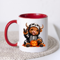 Spooky Mug "Skeleton Costume Highland Cow" Skeleton Highland Cow 325ml Ceramic Coffee Mug Cute Halloween Onesie Tea Cup with Pumpkin Graphic Gift | Available in Multicolours | Fast Dispatch by UK Seller (M3163)