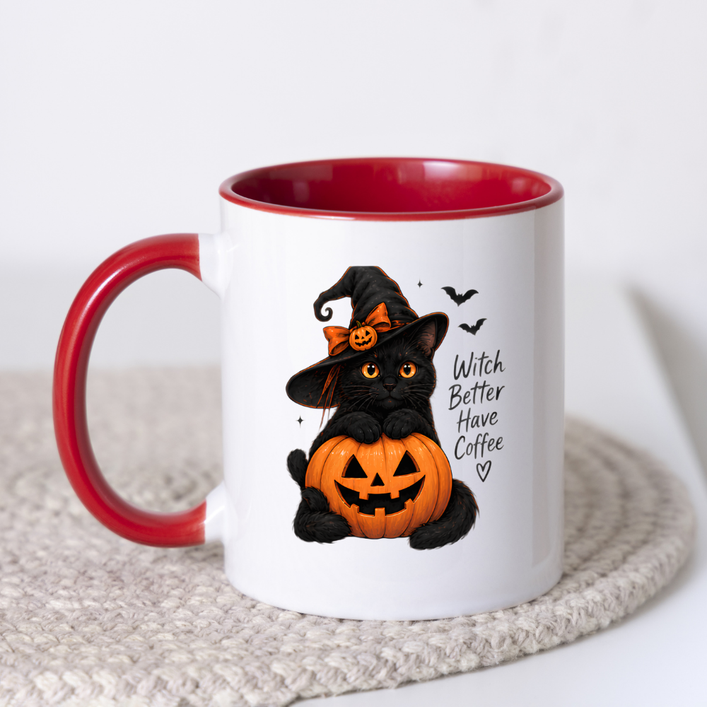 Halloween Mug "Witch Better Have Coffee Black Cat" Witch Better Have Coffee Black Cat 325ml Ceramic Coffee Mug – Cute Halloween Autumn Tea Cup With Witch Hat Jack O Lantern Graphic Gift | Available in Multicolours | Fast Dispatch by UK Seller (M3225)