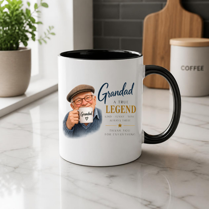Family Mug "Grandad A TRUE LEGEND" Sweet Grandpa 325ml Ceramic Coffee Mug Heartwarming Grandad Tea Cup with Flat Cap Grandpa & Mini Mug Graphic Gift | Available in Multicolours | Fast Dispatch by UK Seller (M3015)