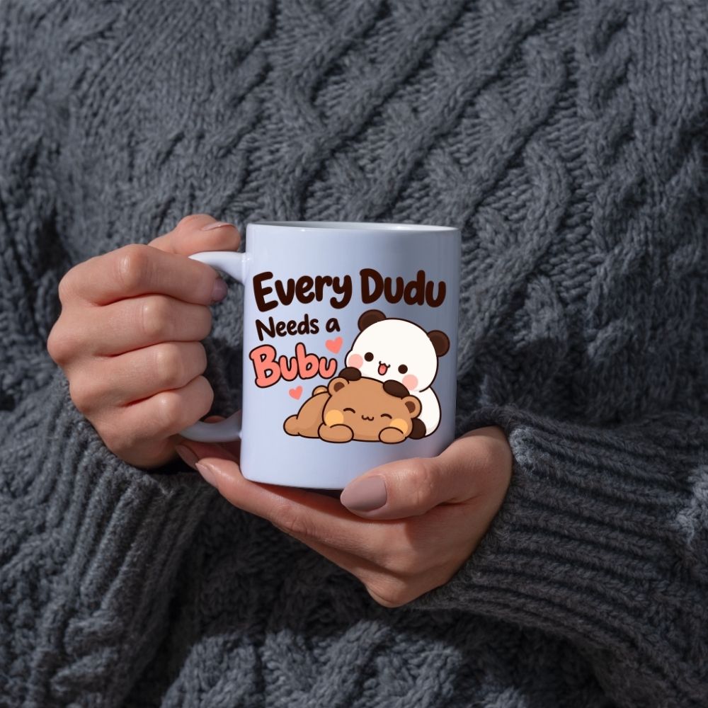Cute Mug "Every Dudu Needs a Bubu" Panda Couple 350ml Ceramic Coffee Cup, Romantic Matching Bear Love Gift for Boyfriend Girlfriend Husband Wife, Anniversary Valentines Day Birthday Christmas Secret Santa | Fast Dispatch by UK Seller (M1113)