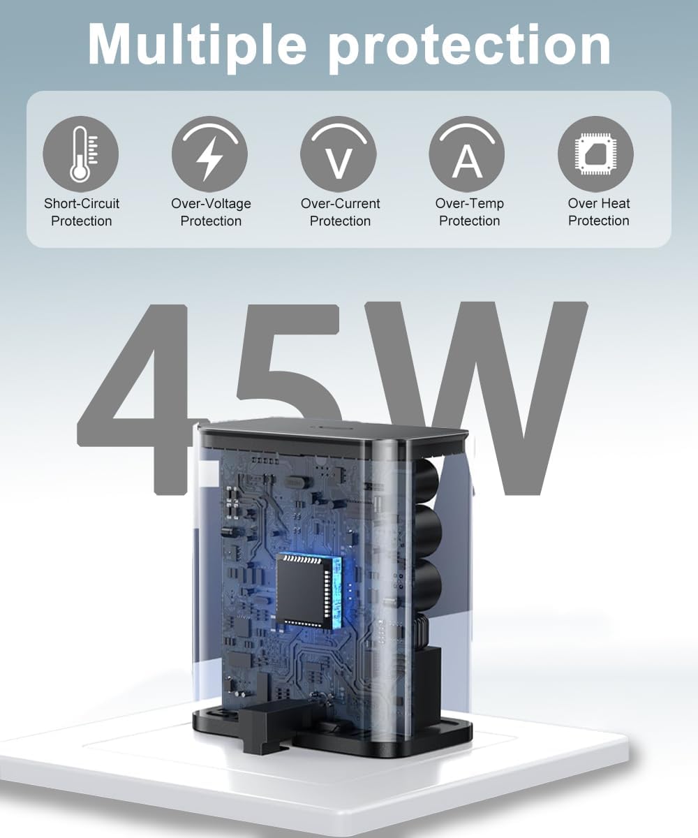 45W GaN Fast Wall Charger Plug with Type-C to Type-C Cable Kit | Dual Port PD & QC3.0 UK 3-Pin Power Adapter