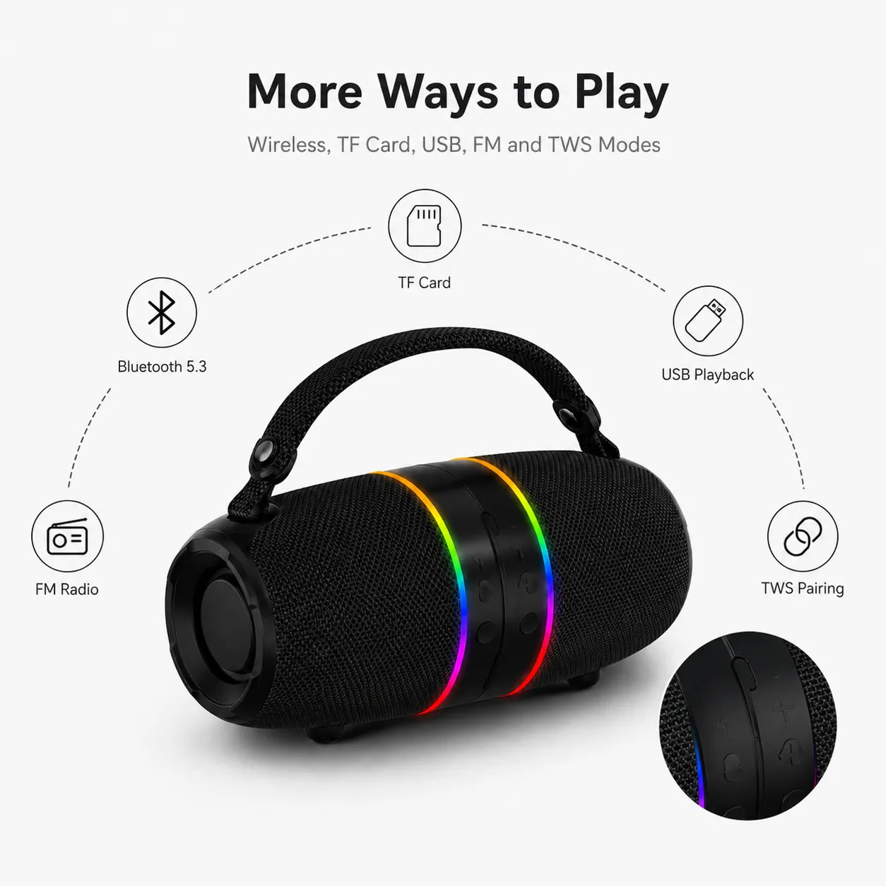2-in-1 Detachable Wireless Bluetooth Speaker Set | Split Dual Stereo Speakers with RGB LED Light Rings & Carry Handle (M35)