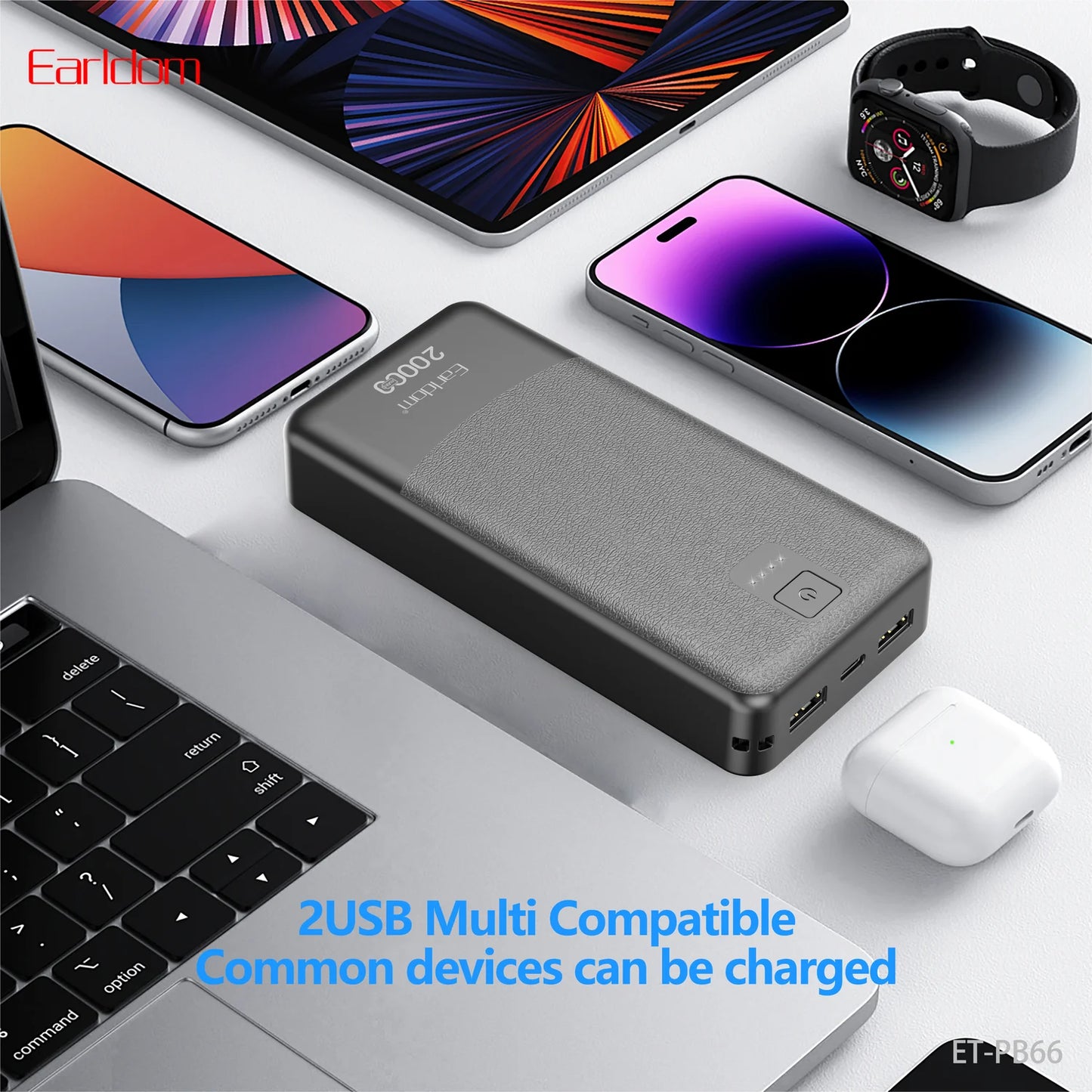 20000mAh Portable Power Bank Fast Charging Adapter | High-Capacity Lithium Polymer External Battery Pack with Multi-USB Ports