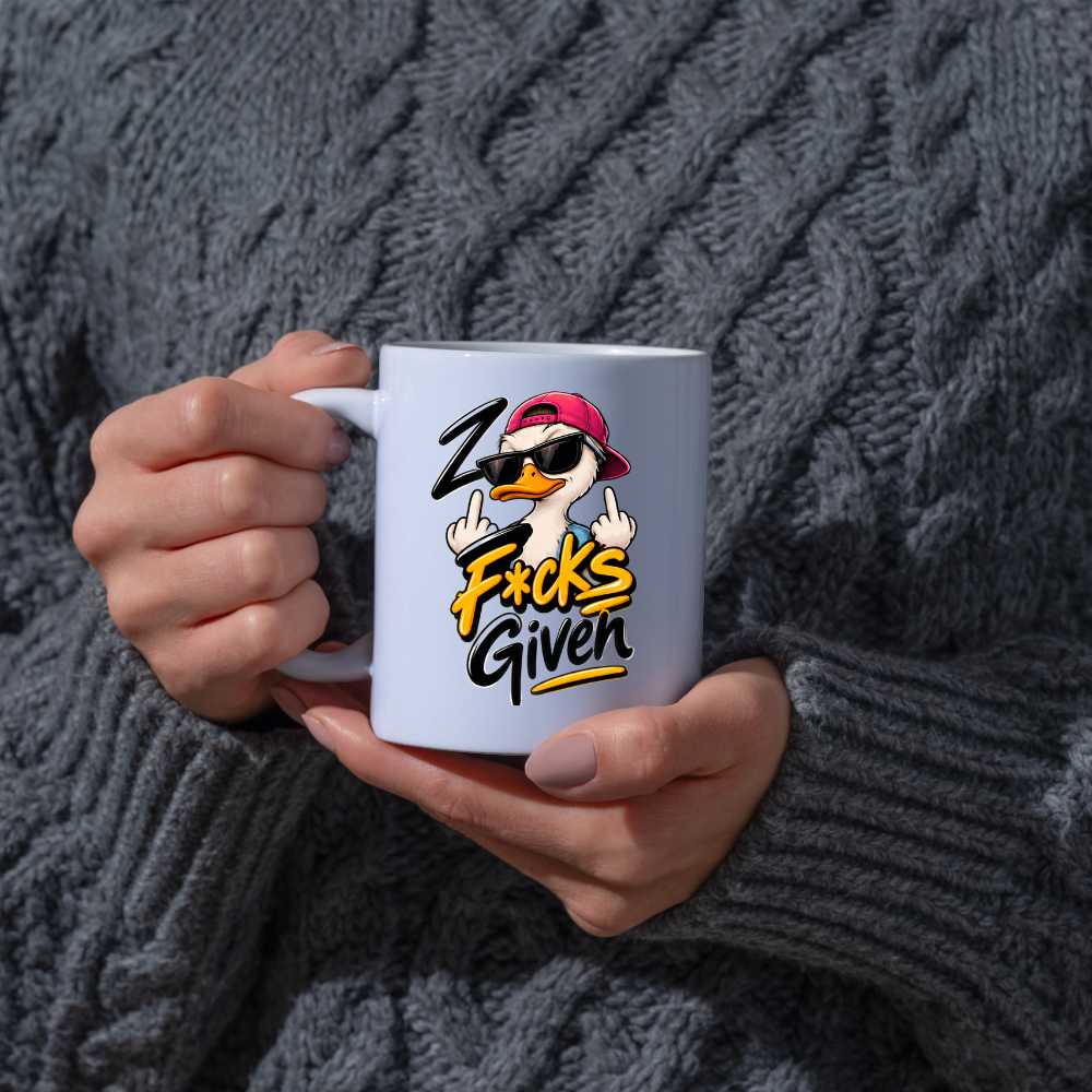 Sarcastic Mug "ZERO F*CKS GIVEN" Cool Duck 325ml Ceramic Coffee Mug Novelty Duck Tea Cup with Sunglasses, Cap & Middle Fingers Graphic Gift | Available in Multicolours | Fast Dispatch by UK Seller (M3084)