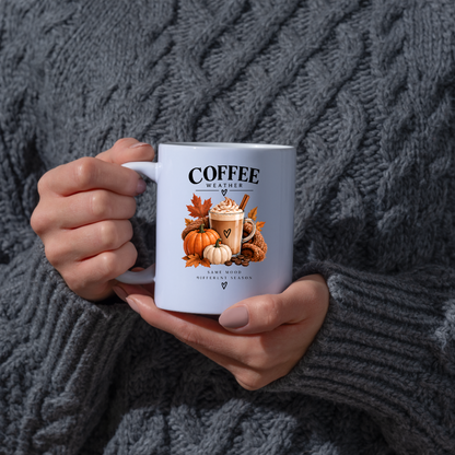 Cozy Autumn Pumpkin Spice Latte Mug "Coffee Weather: Same Mood Different Season" Graphic 325ml Ceramic Coffee Cup Autumn Drink with Whipped Cream Novelty Tea Cup | Cozy Fall Gift for Coffee Lovers | Available in Multicolours | Fast Dispatch (M3132)