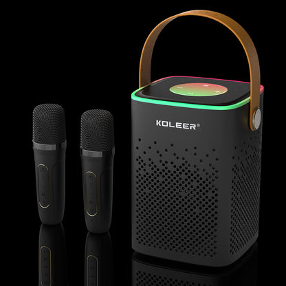 Mini Karaoke Wireless Speaker Set with Dual Wireless Microphones | Portable Bluetooth Party Speaker, Leather Handle & Ambient RGB Lights