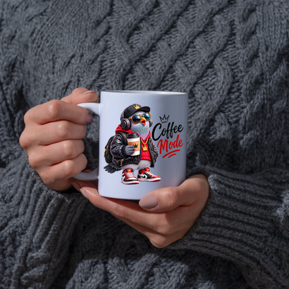 Coffee Mug "Coffee Mode Cool Pigeon" 325ml Ceramic Coffee Mug – Cool Pigeon in Cap, Headphones, Leather Jacket, Hoodie & Sneakers Funny Streetwear Bird Mug Gift For Coffee Lovers Friends | Available in Multicolours | Fast Dispatch by UK Seller (M3240)