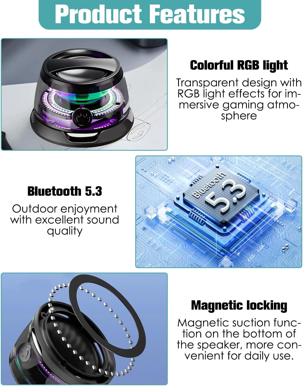 Magnetic Suction Ultra-Portable Wireless Bluetooth Speaker with LED Ambient Light | Transparent Mecha Mini Bass Speaker