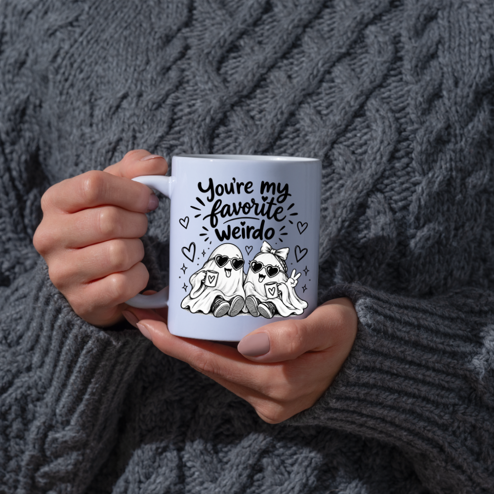 Cute Mug "You’re My Favorite Weirdo" Funny Ghost Coffee Cup, 350ml Ceramic Novelty Mug, Spooky Best Friend Couple Gift for Her Him Girlfriend Boyfriend, Birthday Christmas Halloween Valentine’s Day, Multicolour Options | Fast Dispatch by UK Seller (M1108)