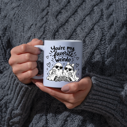 Cute Mug "You’re My Favorite Weirdo" Funny Ghost Coffee Cup, 350ml Ceramic Novelty Mug, Spooky Best Friend Couple Gift for Her Him Girlfriend Boyfriend, Birthday Christmas Halloween Valentine’s Day, Multicolour Options | Fast Dispatch by UK Seller (M1108)