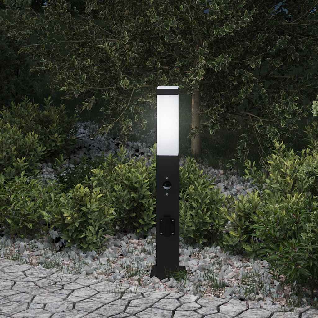 Bollard Light with Sensor&Outlet 50 cm Black IP44