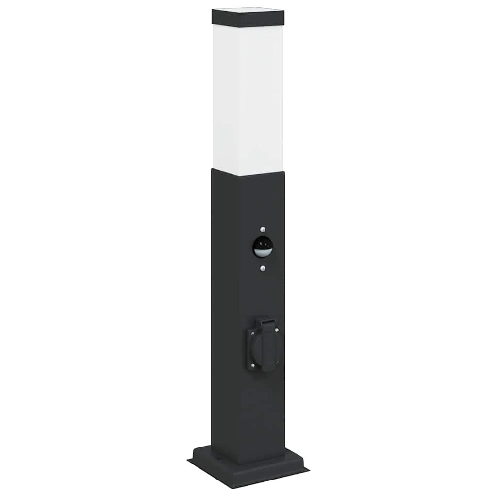 Bollard Light with Sensor&Outlet 50 cm Black IP44