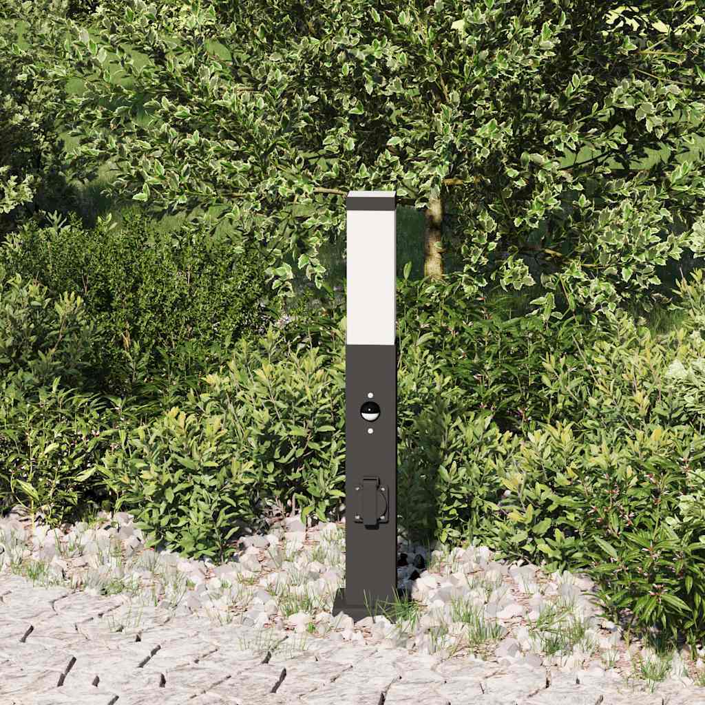 Bollard Light with Sensor&Outlet 50 cm Black IP44