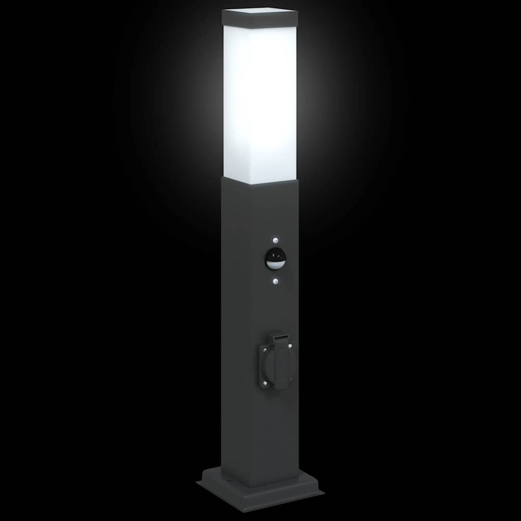 Bollard Light with Sensor&Outlet 50 cm Black IP44