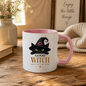 Halloween Mug "GOOD WITCH MOST OF THE TIME" Black Cat 325ml Ceramic Coffee Mug Peeking Black Cat Tea Cup with Purple Witch Hat & Heart Graphic Gift | Available in Multicolours | Fast Dispatch by UK Seller (M3079)