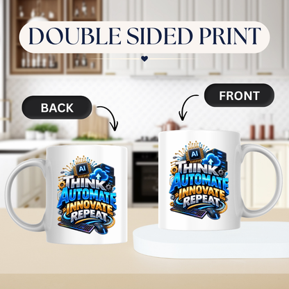 Tech Mug "Think Automate Innovate Repeat" Think Automate Innovate Repeat 325ml Ceramic Coffee Mug – Tech Developer Mug with AI Processor, Cloud, Keyboard & Mouse | IT Programmer Gift | Fast Dispatch by UK Seller (M3326)