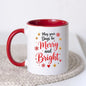 Festive Mug "May your Days be Merry and Bright" 325ml Ceramic Coffee Mug Winter Holiday Tea Cup with Gold Stars & Red Snowflakes | Available in Multicolours | Fast Dispatch by UK Seller (M1269)