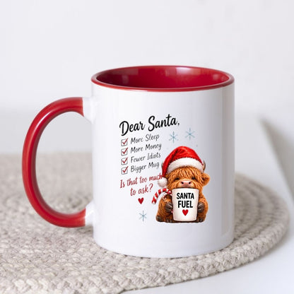 Festive Mug "Dear Santa Is That Too Much to Ask" Highland Cow 325ml Ceramic Coffee Mug Funny Christmas Holiday Tea Cup with Santa Fuel Mug & Wishlist Gift | Available in Multicolours | Fast Dispatch by UK Seller (M1292)