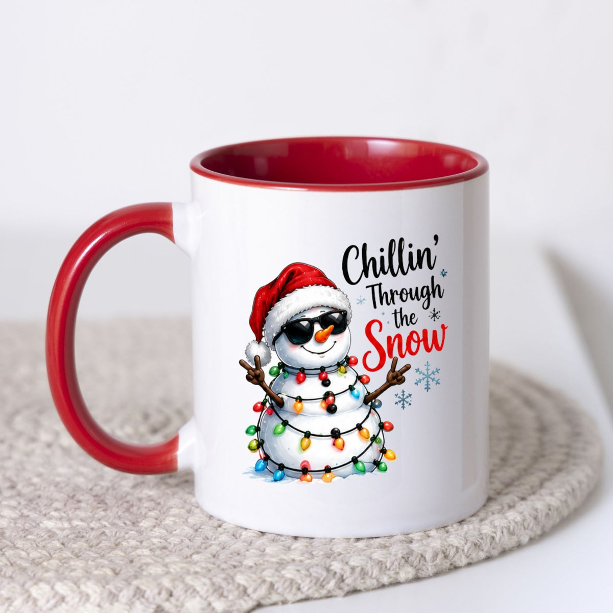 Cool Mug "Chillin' Through the Snow" Snowman 325ml Ceramic Coffee Mug  Funny Winter Holiday Tea Cup with Sunglasses & Christmas Lights Gift | Available in Multicolours | Fast Dispatch by UK Seller (M1248)