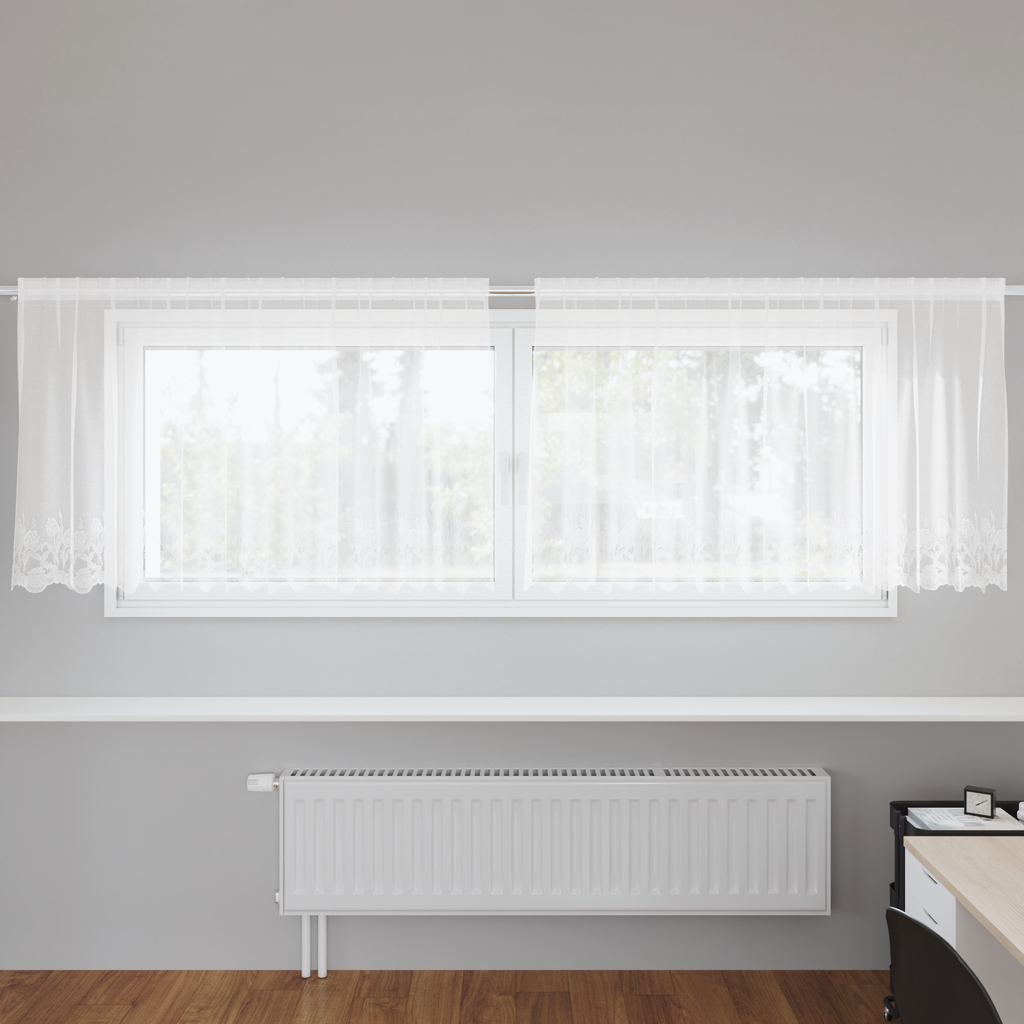 Lace Curtain with Curtains Floral White 120 x 300 cm Polyester