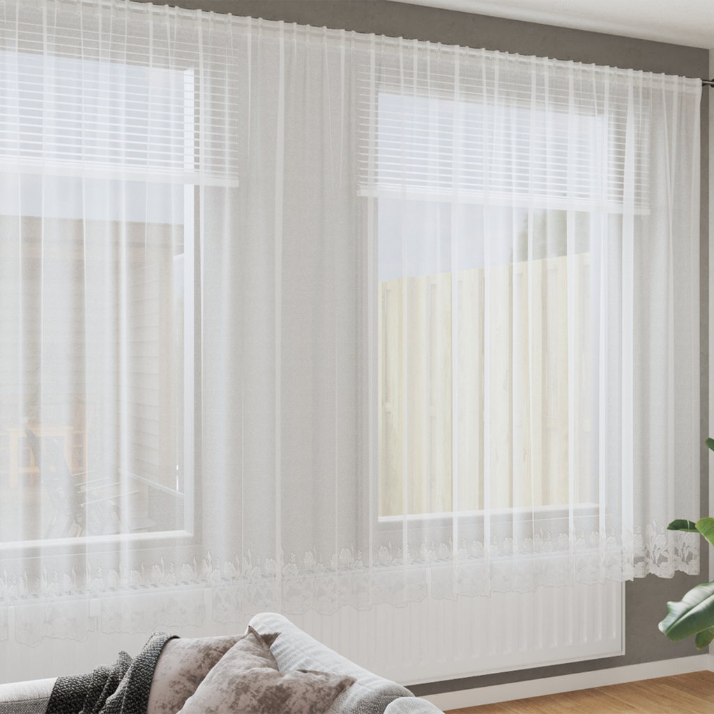 Lace Curtain with Curtains Floral White 220 x 500 cm Polyester