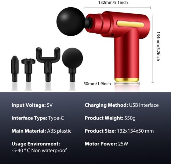 Massage Gun Deep Tissue for Pain Relief with 4 Massage Heads & 6 Speeds Screen, Electric Mini Handheld Body Massager for Any Pain Relief, Best Gifts for Dad and Mom/him/her on Birthday/Party (Red)