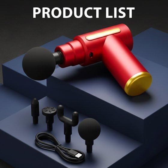 Massage Gun Deep Tissue for Pain Relief with 4 Massage Heads & 6 Speeds Screen, Electric Mini Handheld Body Massager for Any Pain Relief, Best Gifts for Dad and Mom/him/her on Birthday/Party (Red)