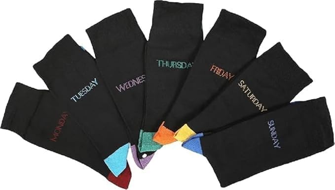 7 Pairs Weekday Socks – Cotton Rich Day of the Week Set – Smart Casual Wear UK Shoe Size 6–11