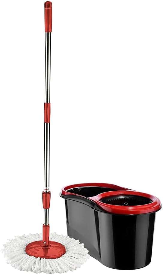 Spin Mop and Bucket Set | Microfibre Mop Head | Long Handle Extendable Stainless Steel | Floor Cleaning | 360° Rotating Mop with Easy Wringer | Wet and Dry