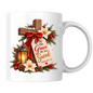 Christmas Mug "By His Grace We Are Saved Ephesians 2:8" By His Grace We Are Saved 325ml Ceramic Coffee Mug – Festive Christian Typography Mug With Wooden Cross Bow Lantern Holiday Gift | Available in Multicolours | Fast Dispatch by UK Seller (M3321)