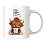 Cozy Highland Cow Mug "More Coffee Please" Graphic 325ml Ceramic Coffee Cup Highland Cow in Neutral Hoodie & Leopard Bandana Novelty Tea Cup | Cute Morning Gift for Her & Coffee Lovers | Available in Multicolours | Fast Dispatch by UK Seller (M3138)