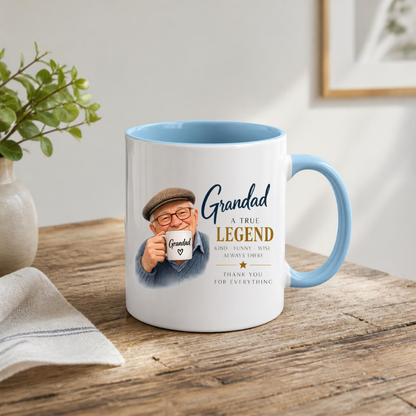 Family Mug "Grandad A TRUE LEGEND" Sweet Grandpa 325ml Ceramic Coffee Mug Heartwarming Grandad Tea Cup with Flat Cap Grandpa & Mini Mug Graphic Gift | Available in Multicolours | Fast Dispatch by UK Seller (M3015)