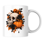 Halloween Mug "Floral Skull & Orange Pumpkin" Floral Skull and Orange Pumpkin 325ml Ceramic Coffee Mug – Gothic Halloween Autumn Tea Cup With Detailed Human Skull Roses Spider Graphic Gift | Available in Multicolours | Fast Dispatch by UK Seller (M3226)