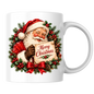 Vintage Santa Scroll Christmas Mug "Merry Christmas" Vintage Santa Claus Holding Merry Christmas Scroll 325ml Ceramic Coffee Mug – Jolly Father Christmas with Festive Wreath, Red Bow & Pine Branches | Holiday Gift | Fast Dispatch by UK Seller (M3440)