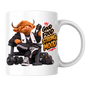 Gym Mug "Good Food Strong Mood Highland Cow" Good Food Strong Mood 325ml Ceramic Coffee Mug – Muscular Highland Cow on Bench with Shaker & Barbells Gym Fitness Gift | Available in Multicolours | Fast Dispatch by UK Seller (M3275)