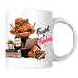 Motivation Mug "Focused & Fabulous Highland Cow" Focused and Fabulous Highland Cow 325ml Ceramic Coffee Mug – Chic Office Desk Tea Cup with Laptop Leopard Slippers Coffee Graphic Gift | Available in Multicolours | Fast Dispatch by UK Seller (M3198)