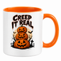 Halloween Mug "Creep It Real Stacked Pumpkins" Creep It Real Stacked Pumpkins 325ml Ceramic Coffee Mug – Funny Halloween Autumn Tea Cup with Jack O Lanterns Graveyard Bats Typography Graphic Gift | Fast Dispatch by UK Seller (M3208)