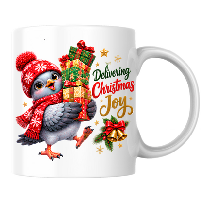 Christmas Mug "Delivering Christmas Joy Cute Bird" 325ml Ceramic Coffee Mug – Adorable Christmas Bird in Red Snowflake Beanie Scarf Carrying Stack Of Festive Gift Boxes Holiday Gift | Available in Multicolours | Fast Dispatch by UK Seller (M3269)