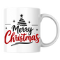 Minimalist Christmas Tree Mug "Merry Christmas" Merry Christmas 325ml Ceramic Coffee Mug – Minimalist Typography Slogan with Black Abstract Christmas Tree, Star Topper & Sparkling Stars | Holiday Gift | Fast Dispatch by UK Seller (M3432)