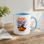 Halloween Mug "TRICK OR Treat Just Here For The Treats" Jack-o'-lantern 325ml Ceramic Coffee Mug – Festive Pumpkin Tea Cup with Witch Hat Spider Web Graphic Gift | Available in Multicolours | Fast Dispatch by UK Seller (M3071)