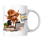 Highland Cow Mug "Focused Brighter Further Highland Cow" 325ml Ceramic Coffee Mug – Smart Highland Cow in Blazer Glasses At Laptop Desk With Plan Achieve Books Office Gift | Available in Multicolours | Fast Dispatch by UK Seller (M3281)