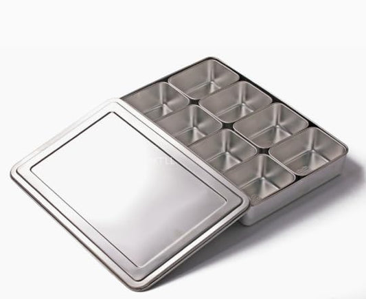 Stainless Steel Seasoning Box 8 Compartment Spice Organizer with spoons Condiment Holder Set